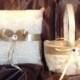 custom made satin pillow and basket champagne and ivory lace