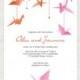 paper crane printable wedding invitation origami bird wedding invite asian happiness Japanese Chinese pink orange bridal shower customised