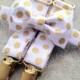 Gold polka dot bow tie and suspender set. Baby and toddler bow tie and suspender set, boy bow tie and suspender set.