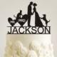 Personalized Wedding Cake Topper with Your Last Name, Kissing Couple Wedding Cake Topper with Cat and Dog, Wedding Cake Decor