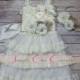 Rustic Flower Girl Dress, Champagne Cream Flower Girl Dress, Toddler lace dress, Baby dress, Shabby Vintage Chic dress, Birthday Dress