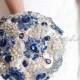 Royal Blue Ivory Wedding Brooch Bouquet. “Big Blue-ming Day” Crystal Heirloom Ivory Royal Blue Bridal Broach Bouquet, Ruby Blooms Wedding