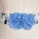 rhinestone beaded bridal sash, crystal bridal sash,jewelry blue wedding sash, bridal belt hand-made, wedding belt, rhinestone beaded sash