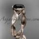 14k rose gold diamond wedding ring,engagement ring with Black Diamond center stone ADLR24
