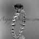 14k white gold diamond vine and leaf wedding ring, engagement ring with Black Diamond center stone ADLR34