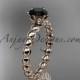 14k rose gold diamond vine and leaf wedding ring, engagement ring with Black Diamond center stone ADLR34