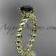 14k yellow gold diamond vine and leaf wedding ring, engagement ring with Black Diamond center stone ADLR34