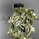 14k yellow gold diamond leaf and vine wedding ring, engagement set with Black Diamond center stone ADLR59S