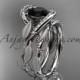 14kt white gold diamond leaf and vine wedding ring, engagement set with a Black Diamond center stone ADLR64S