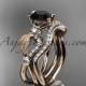 14kt rose gold diamond leaf and vine wedding ring, engagement set with Black Diamond center stone ADLR68S