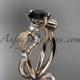 14kt rose gold diamond leaf and vine wedding ring, engagement ring with Black Diamond center stone ADLR68