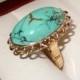 Vintage 18k Yellow Gold and Turquoise Ring Size 7