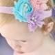 Aqua Blue Pink Lavender Seahorse Headband - Newborn Baby Beach Hairbow - Little Girls Hair Bow - Mermaid Costume Hair Piece Accessory