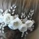 Ivory Wedding Hair Comb, Bridal Comb with Swarovski Crystals, Organza Hair Flowers, Hair Vine - VESTA