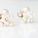 Little Mother of Pearl Flower and Rhinestone Cluster Stud Earrings