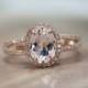 14K Rose Gold Ring Halo .38ct Diamond and 7*9mm Fancy Natural Morganite Ring   Engagement Ring Gemstone Ring Wedding Ring