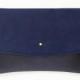 Navy Blue Suede and Black Leather Envelope Clutch, Minimal Clutch, Evening Clutch, Wedding Clutch