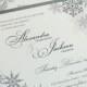Lacy Snowflake Winter Wedding Invitations - December January Weddings - Landscape Invitation, Silver Metallics - Sample or Deposit