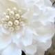 Bridal White Peony Flower Fascinator Hair Piece Clip Large Cluster of Pearls and Rhinestones Ring Bearer Pillow Accent Wedding Cake Topper
