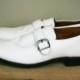 vintage white man made material mens shoes very large J C Penny's wedding shoes