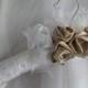 Bridal Padded Hanger,  Wedding Gown Hanger,  Taupe Fabric Roses, White Satin / White Lace overlay Hanger, Chiffon Bows, READY FOR SHIPPING