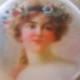 Birchcroft china button featuring Victorian Woman with flowers~ 1 1/8 inch