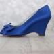 Wedding Shoes -- Royal Blue Wedge Wedding Shoes with Off Center Matching Bow on the Toe