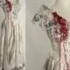 upcycled Distressed Bloody Vampire Bride Wedding Dress with Veil Gown Zombie Halloween Costume 12 L