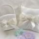 White Wedding Ring Pillow and Flower Girl Basket Set Shabby Chic Vintage Ivory and Cream Custom Colors too