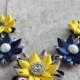 Navy Necklace, Navy Blue, Silver, Yellow Necklace, Unique Wedding Jewelry, Unique Bridesmaid Necklaces, Navy and Yellow Wedding Flowers