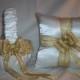 White Satin With Gold Metallic Ribbon Trim Flower Girl Basket And Ring Bearer Pillow Set 1