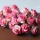 Paper flower,20 Pieces mulberry rose, size 1.5 cm., pink brush white color, HANDMADE.