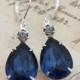Navy Blue Gray Montana Blue Navy Wedding Jewelry Black Diamond Bridesmaids Earrings Silver Earrings - Clip Ons Available