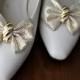 White Wedding Shoes Gold Bow Vintage Leather Dress Shoes Bride Bridesmaid Shoes Accessories Women' Vintage Gold High Heels Pumps Gift Ideas