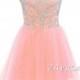 Pink A-line Round Neck Tulle Short Prom Dress, Homecoming - 24prom
