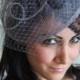 Lavender Fascinator - "Noor" Lavender & Gray Fascinator Hat Headband w/ Ribbon waves a gray birdcage veil