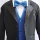 Formal Boy Tuxedo Black with Blue Royal Vest for Toddler Baby Ring Bearer Easter Communion Bow Tie Size 16, 18, 20, and More