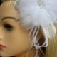NATALIE  Bridal Headpiece/Fascinator with White Chiffon, Feathers, Tulle and Russian Veiling