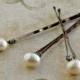 Sale 25 %  Freshwater pearl bobby pin bridal bride hair accessories wedding set of 3