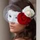 Scarlett - Phantom of the Opera style inspired birdcage veil mask with Real Touch Roses