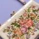 Off White Vintage Beaded, Embroidered Formal Clutch, Mother of Pearl, Vintage Floral Wedding Purse, Evenning Bag,