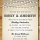 Printable Vintage Style Wedding Invitation Template - String Lights - Brown, Grey & White - Instant Download - Editable MS Word Doc