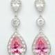 Pink Wedding Earrings Rose Bridal Pink Earrings Pink Cubic Zirconia Bridesmaid Gift Pink Wedding Jewelry