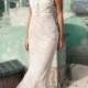 JW16059 Illusion lace back ivory over nude sheath bridal gown