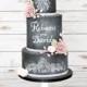 Pretty Chalkboard Wedding Cake With Pink Roses