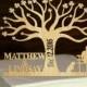 Rustic Cake Topper a Tree of life,Custom Wedding Cake Topper Personalized With Your First Names, a dog silhouette - bride and groom on bench