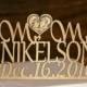Custom Wedding Cake Topper Mr and Mrs Personalized With Your Last Name, a heart silhouette, event day - Rustic Wedding Monogram Cake Topper