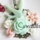 Shabby Chic Necklace Mint Green Pink Wedding Bridesmaid Necklace Bird Flower Floral Necklace Woodland Bridal Jewelry Customizable Gift SB