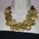 Statement  Necklace Multi Strand Gold Tiger Pattern Mother of Pearl Beaded Necklace Chunky Bold