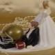 Notre Dame University Football Couple Bride dragging Sports Lover Groom Fun Wedding Cake Topper-1